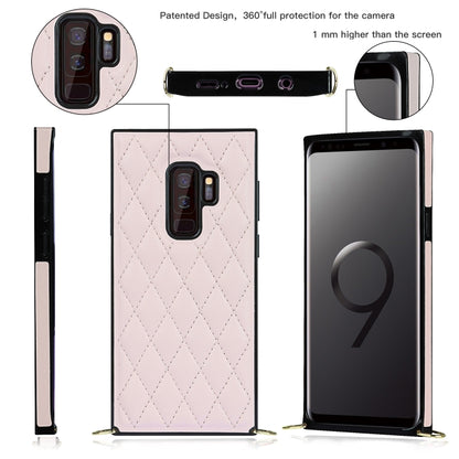 For Samsung Galaxy S9+ Elegant Rhombic Pattern Microfiber Leather +TPU Shockproof Case with Crossbody Strap Chain(Pink) by buy2fix