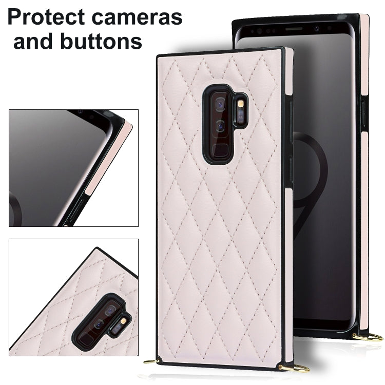 For Samsung Galaxy S9+ Elegant Rhombic Pattern Microfiber Leather +TPU Shockproof Case with Crossbody Strap Chain(Pink) by buy2fix