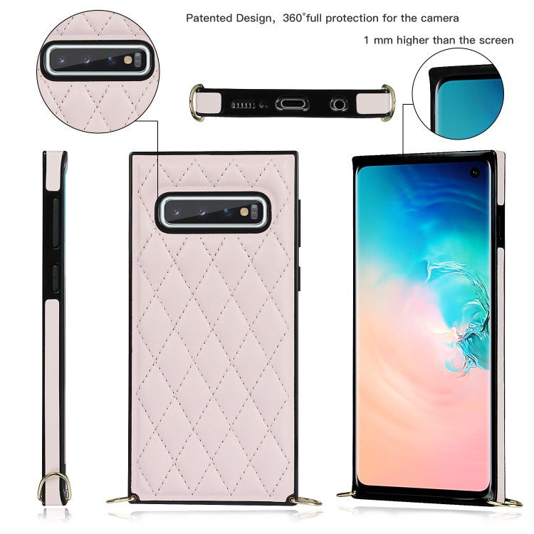 For Samsung Galaxy S10 Elegant Rhombic Pattern Microfiber Leather +TPU Shockproof Case with Crossbody Strap Chain(Pink) by buy2fix