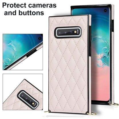 For Samsung Galaxy S10 Elegant Rhombic Pattern Microfiber Leather +TPU Shockproof Case with Crossbody Strap Chain(Pink) by buy2fix