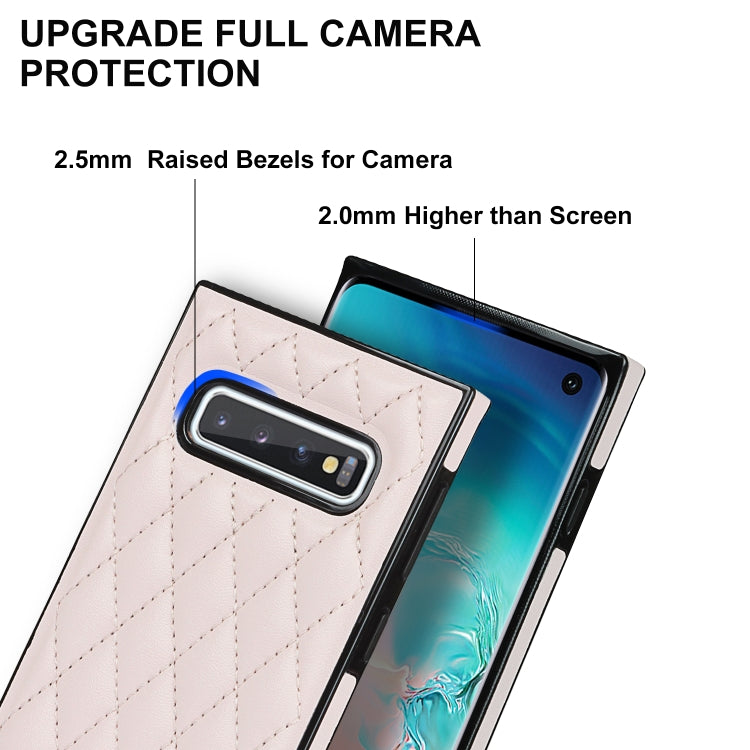 For Samsung Galaxy S10 Elegant Rhombic Pattern Microfiber Leather +TPU Shockproof Case with Crossbody Strap Chain(Pink) by buy2fix