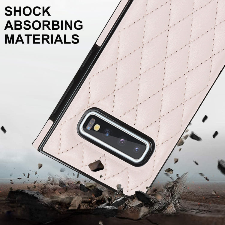 For Samsung Galaxy S10 Elegant Rhombic Pattern Microfiber Leather +TPU Shockproof Case with Crossbody Strap Chain(Pink) by buy2fix