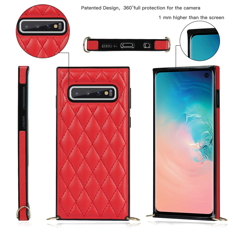 For Samsung Galaxy S10e Elegant Rhombic Pattern Microfiber Leather +TPU Shockproof Case with Crossbody Strap Chain(Red) by buy2fix