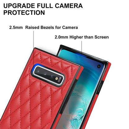 For Samsung Galaxy S10e Elegant Rhombic Pattern Microfiber Leather +TPU Shockproof Case with Crossbody Strap Chain(Red) by buy2fix