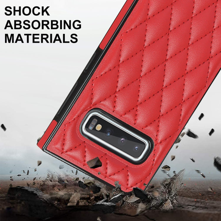 For Samsung Galaxy S10e Elegant Rhombic Pattern Microfiber Leather +TPU Shockproof Case with Crossbody Strap Chain(Red) by buy2fix