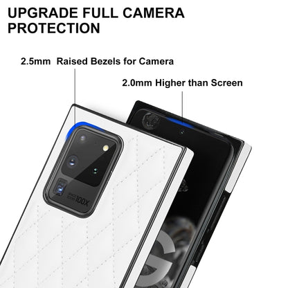 For Samsung Galaxy S20 Ultra Elegant Rhombic Pattern Microfiber Leather +TPU Shockproof Case with Crossbody Strap Chain(White) by buy2fix