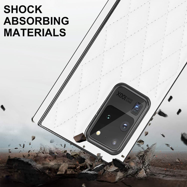 For Samsung Galaxy S20 Ultra Elegant Rhombic Pattern Microfiber Leather +TPU Shockproof Case with Crossbody Strap Chain(White) by buy2fix
