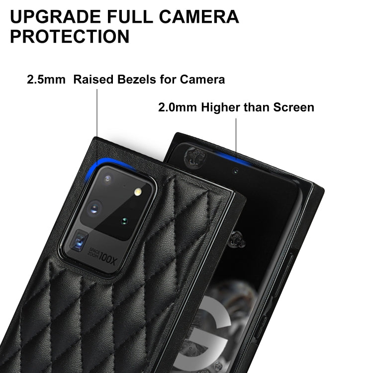 For Samsung Galaxy S20 Ultra Elegant Rhombic Pattern Microfiber Leather +TPU Shockproof Case with Crossbody Strap Chain(Black) by buy2fix