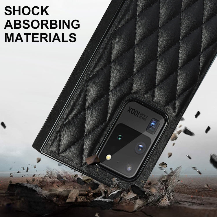 For Samsung Galaxy S20 Ultra Elegant Rhombic Pattern Microfiber Leather +TPU Shockproof Case with Crossbody Strap Chain(Black) by buy2fix