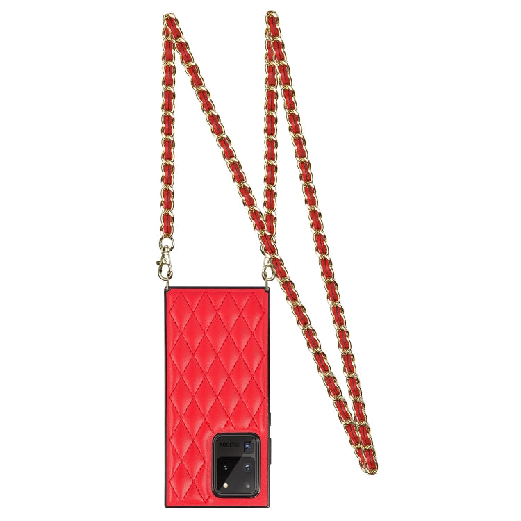 For Samsung Galaxy S20 Ultra Elegant Rhombic Pattern Microfiber Leather +TPU Shockproof Case with Crossbody Strap Chain(Red) by buy2fix