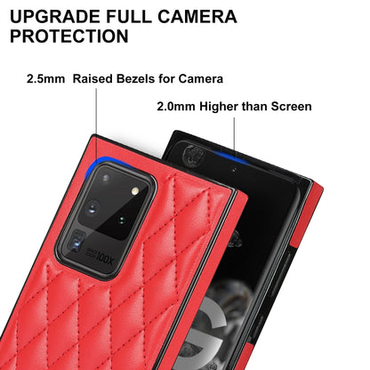 For Samsung Galaxy S20 Ultra Elegant Rhombic Pattern Microfiber Leather +TPU Shockproof Case with Crossbody Strap Chain(Red) by buy2fix