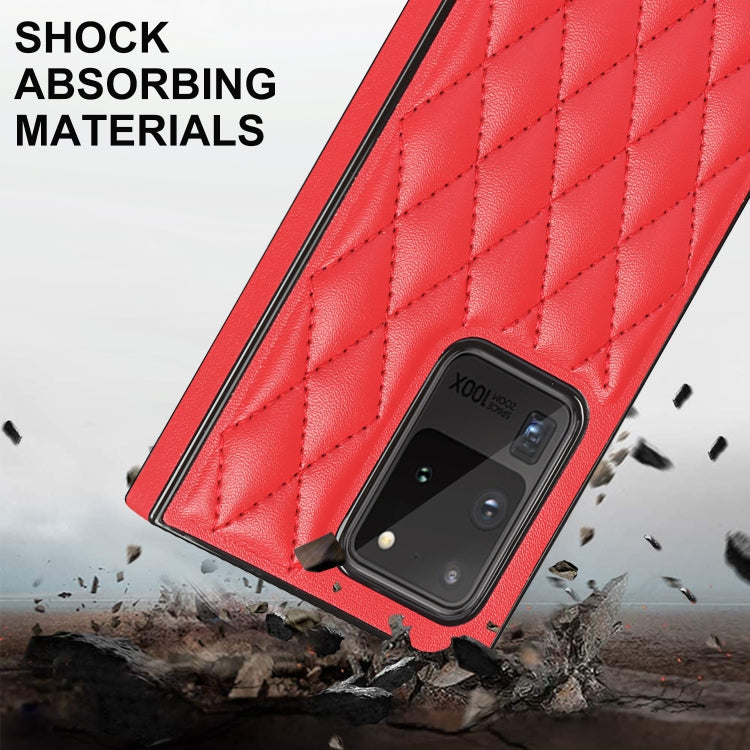 For Samsung Galaxy S20 Ultra Elegant Rhombic Pattern Microfiber Leather +TPU Shockproof Case with Crossbody Strap Chain(Red) by buy2fix