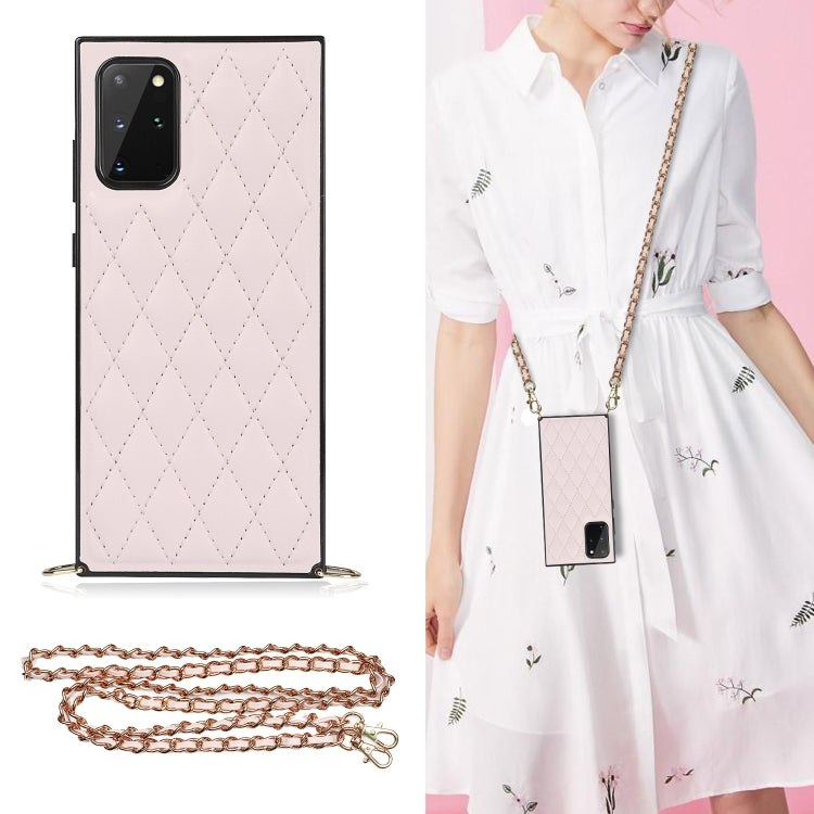 For Samsung Galaxy S20 Elegant Rhombic Pattern Microfiber Leather +TPU Shockproof Case with Crossbody Strap Chain(Pink) by buy2fix