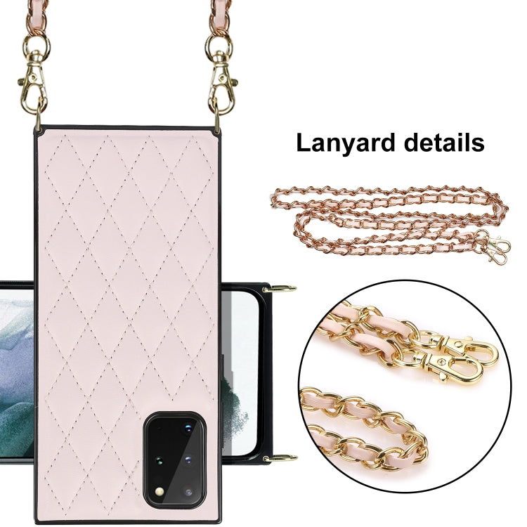 For Samsung Galaxy S20 Elegant Rhombic Pattern Microfiber Leather +TPU Shockproof Case with Crossbody Strap Chain(Pink) by buy2fix