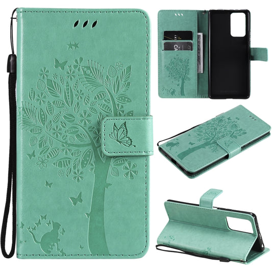 For Xiaomi Redmi Note 10 Pro Tree & Cat Pattern Pressed Printing Horizontal Flip PU Leather Case with Holder & Card Slots & Wallet & Lanyard(Green) - Xiaomi Cases by buy2fix | Online Shopping UK | buy2fix