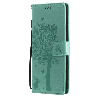 For Xiaomi Redmi Note 10 Pro Tree & Cat Pattern Pressed Printing Horizontal Flip PU Leather Case with Holder & Card Slots & Wallet & Lanyard(Green) - Xiaomi Cases by buy2fix | Online Shopping UK | buy2fix