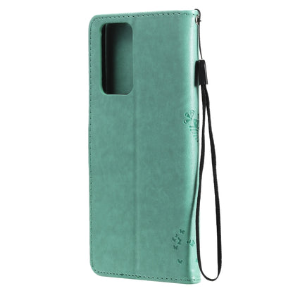 For Xiaomi Redmi Note 10 Pro Tree & Cat Pattern Pressed Printing Horizontal Flip PU Leather Case with Holder & Card Slots & Wallet & Lanyard(Green) - Xiaomi Cases by buy2fix | Online Shopping UK | buy2fix