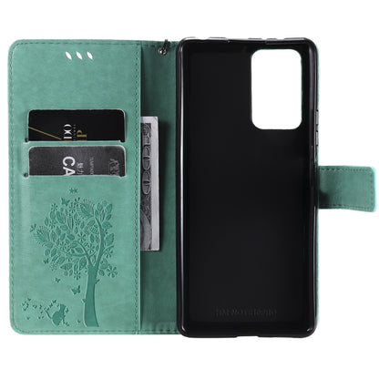 For Xiaomi Redmi Note 10 Pro Tree & Cat Pattern Pressed Printing Horizontal Flip PU Leather Case with Holder & Card Slots & Wallet & Lanyard(Green) - Xiaomi Cases by buy2fix | Online Shopping UK | buy2fix