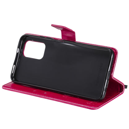For Xiaomi Redmi Note 10 Pro Tree & Cat Pattern Pressed Printing Horizontal Flip PU Leather Case with Holder & Card Slots & Wallet & Lanyard(Rose Red) - Xiaomi Cases by buy2fix | Online Shopping UK | buy2fix