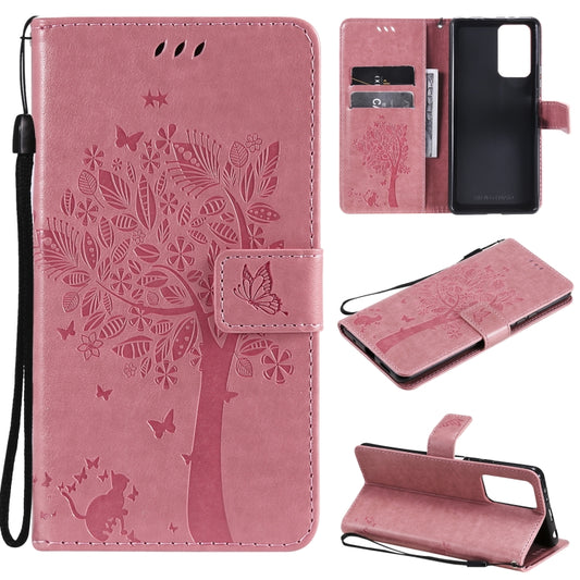 For Xiaomi Redmi Note 10 Pro Tree & Cat Pattern Pressed Printing Horizontal Flip PU Leather Case with Holder & Card Slots & Wallet & Lanyard(Pink) - Xiaomi Cases by buy2fix | Online Shopping UK | buy2fix