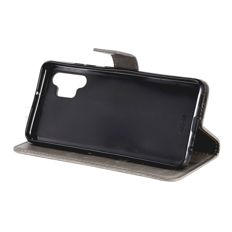 For Samsung Galaxy A32 4G Tree & Cat Pattern Pressed Printing Horizontal Flip PU Leather Case with Holder & Card Slots & Wallet & Lanyard(Gray) by buy2fix