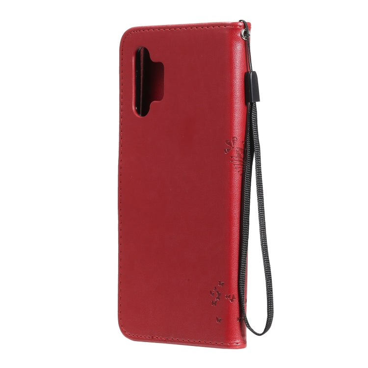 For Samsung Galaxy A32 4G Tree & Cat Pattern Pressed Printing Horizontal Flip PU Leather Case with Holder & Card Slots & Wallet & Lanyard(Red) by buy2fix