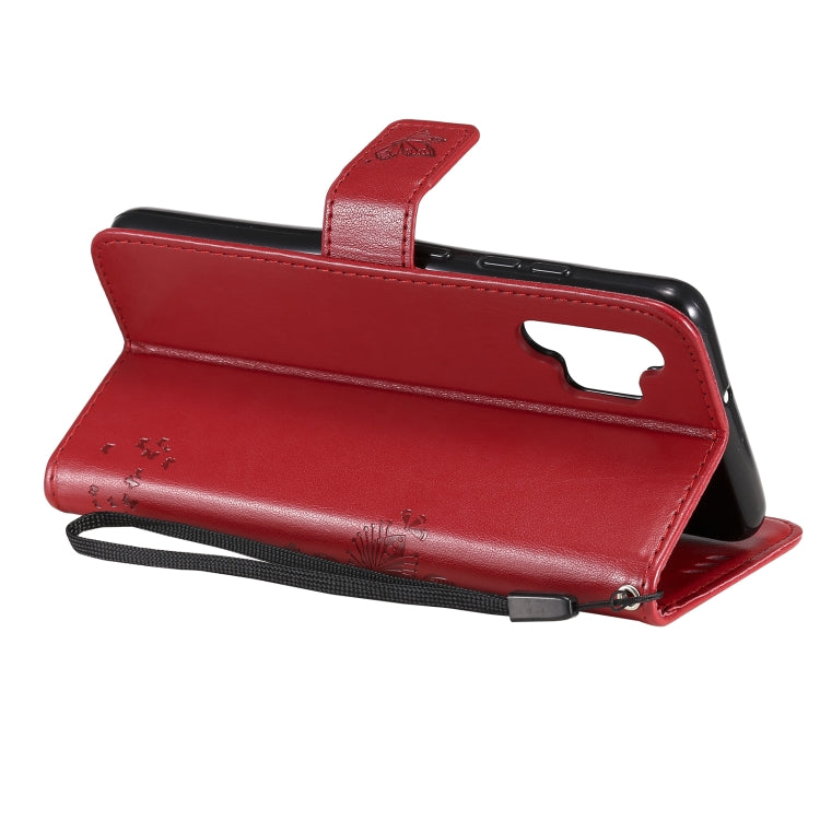 For Samsung Galaxy A32 4G Tree & Cat Pattern Pressed Printing Horizontal Flip PU Leather Case with Holder & Card Slots & Wallet & Lanyard(Red) by buy2fix