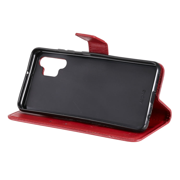 For Samsung Galaxy A32 4G Tree & Cat Pattern Pressed Printing Horizontal Flip PU Leather Case with Holder & Card Slots & Wallet & Lanyard(Red) by buy2fix