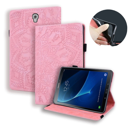 For Galaxy Tab A 10.5 T590 / T595 Calf Pattern Double Folding Design Embossed Leather Case with Holder & Card Slots & Pen Slot & Elastic Band(Pink) - Tab A 10.5 by buy2fix | Online Shopping UK | buy2fix
