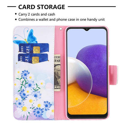 For Samsung Galaxy A22 5G Colored Drawing Pattern Horizontal Flip Leather Case with Holder & Card Slots & Wallet(Butterfly Love) by buy2fix
