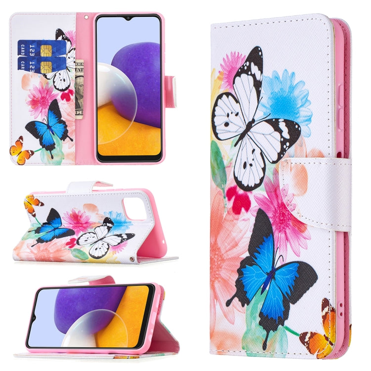 For Samsung Galaxy A22 5G Colored Drawing Pattern Horizontal Flip Leather Case with Holder & Card Slots & Wallet(Butterflies) by buy2fix