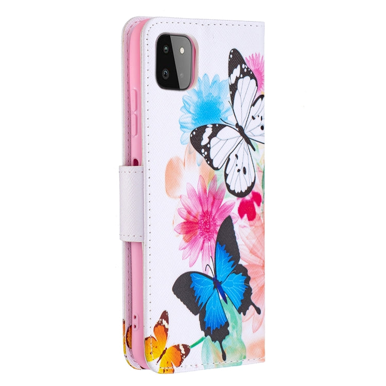 For Samsung Galaxy A22 5G Colored Drawing Pattern Horizontal Flip Leather Case with Holder & Card Slots & Wallet(Butterflies) by buy2fix