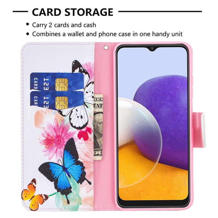 For Samsung Galaxy A22 5G Colored Drawing Pattern Horizontal Flip Leather Case with Holder & Card Slots & Wallet(Butterflies) by buy2fix