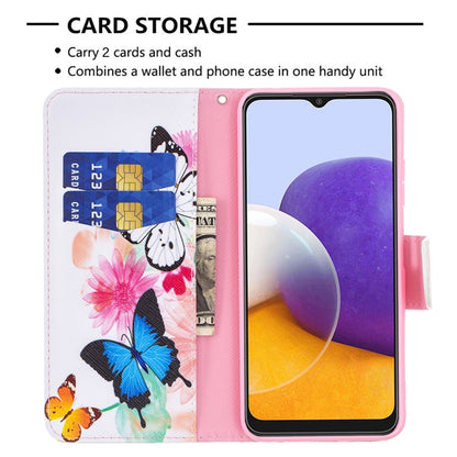 For Samsung Galaxy A22 5G Colored Drawing Pattern Horizontal Flip Leather Case with Holder & Card Slots & Wallet(Butterflies) by buy2fix