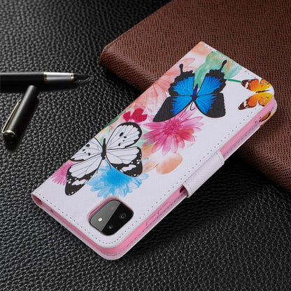For Samsung Galaxy A22 5G Colored Drawing Pattern Horizontal Flip Leather Case with Holder & Card Slots & Wallet(Butterflies) by buy2fix