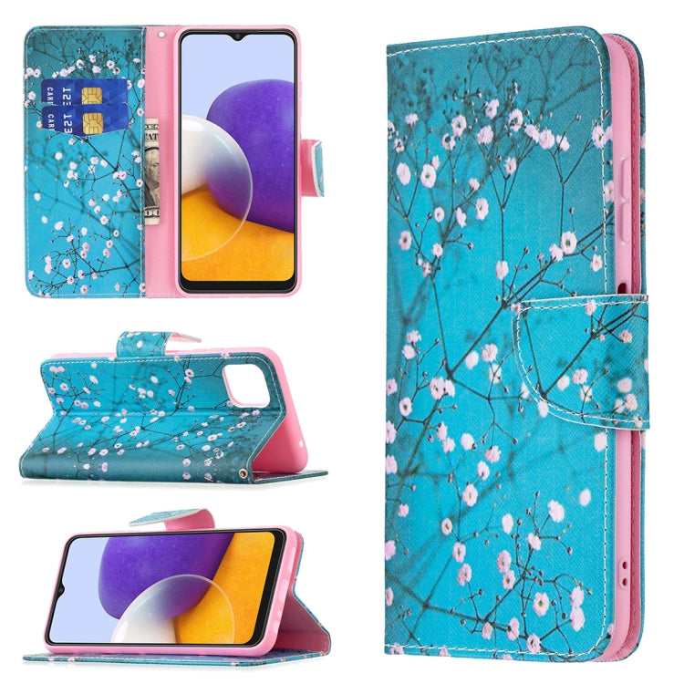 For Samsung Galaxy A22 5G Colored Drawing Pattern Horizontal Flip Leather Case with Holder & Card Slots & Wallet(Plum Blossom) by buy2fix