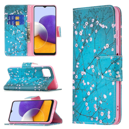 For Samsung Galaxy A22 5G Colored Drawing Pattern Horizontal Flip Leather Case with Holder & Card Slots & Wallet(Plum Blossom) by buy2fix