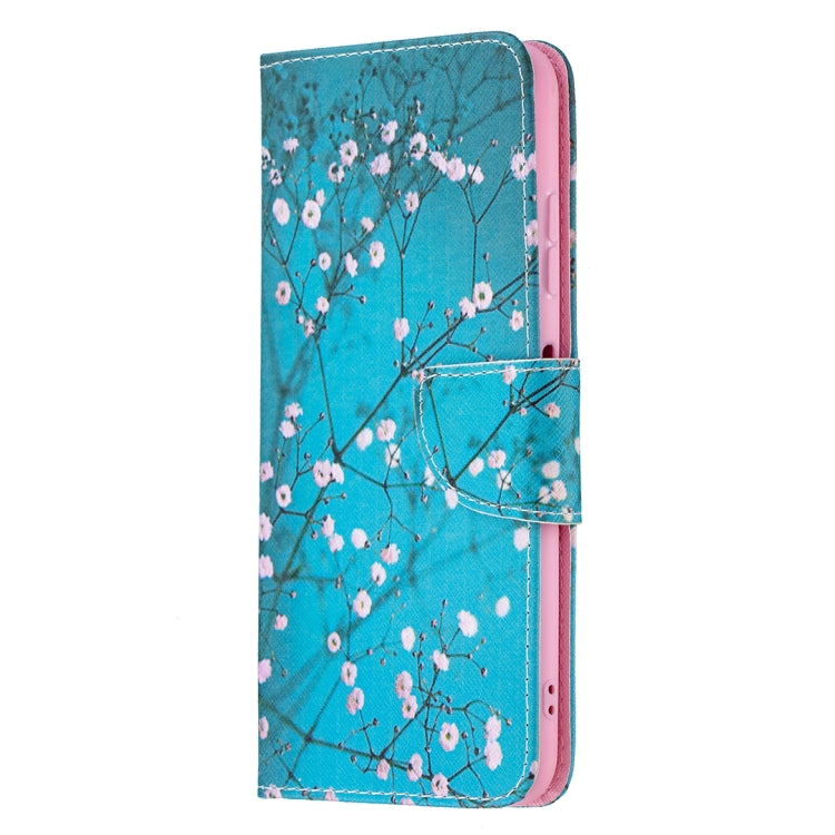 For Samsung Galaxy A22 5G Colored Drawing Pattern Horizontal Flip Leather Case with Holder & Card Slots & Wallet(Plum Blossom) by buy2fix