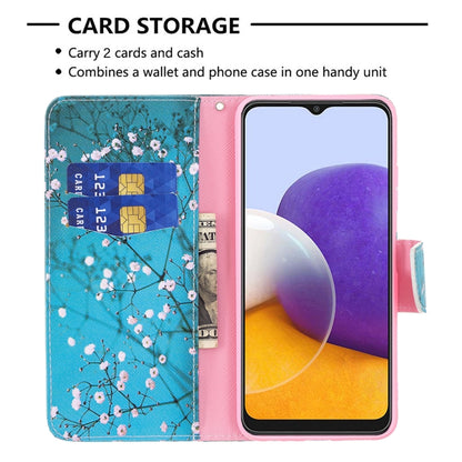 For Samsung Galaxy A22 5G Colored Drawing Pattern Horizontal Flip Leather Case with Holder & Card Slots & Wallet(Plum Blossom) by buy2fix