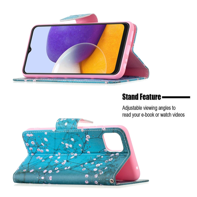 For Samsung Galaxy A22 5G Colored Drawing Pattern Horizontal Flip Leather Case with Holder & Card Slots & Wallet(Plum Blossom) by buy2fix