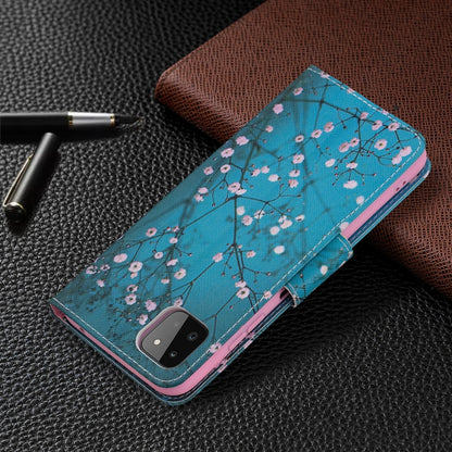 For Samsung Galaxy A22 5G Colored Drawing Pattern Horizontal Flip Leather Case with Holder & Card Slots & Wallet(Plum Blossom) by buy2fix