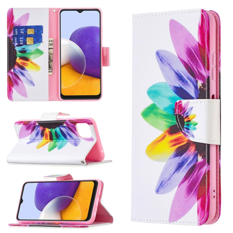 For Samsung Galaxy A22 5G Colored Drawing Pattern Horizontal Flip Leather Case with Holder & Card Slots & Wallet(Sun Flower) by buy2fix