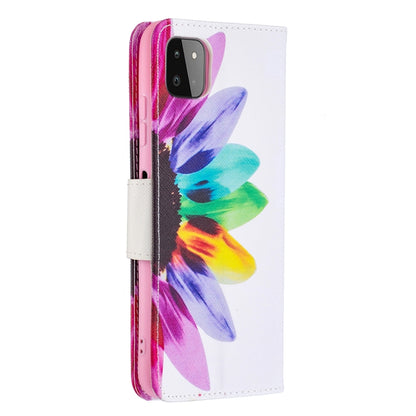 For Samsung Galaxy A22 5G Colored Drawing Pattern Horizontal Flip Leather Case with Holder & Card Slots & Wallet(Sun Flower) by buy2fix