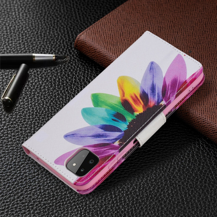 For Samsung Galaxy A22 5G Colored Drawing Pattern Horizontal Flip Leather Case with Holder & Card Slots & Wallet(Sun Flower) by buy2fix