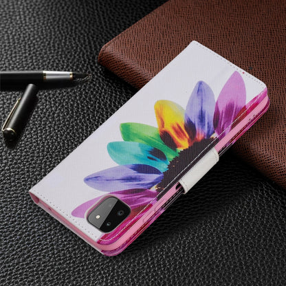 For Samsung Galaxy A22 5G Colored Drawing Pattern Horizontal Flip Leather Case with Holder & Card Slots & Wallet(Sun Flower) by buy2fix