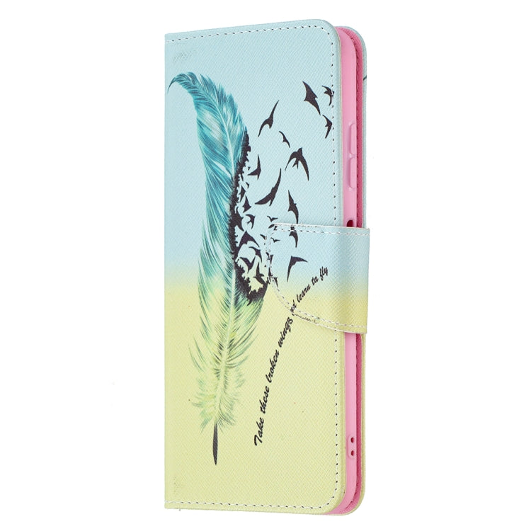 For Samsung Galaxy A22 5G Colored Drawing Pattern Horizontal Flip Leather Case with Holder & Card Slots & Wallet(Feather) by buy2fix