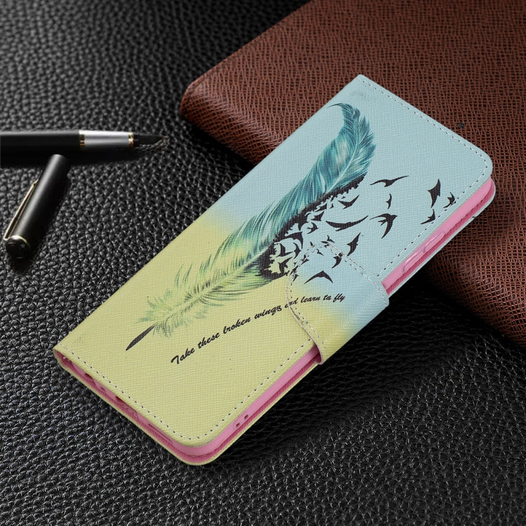 For Samsung Galaxy A22 5G Colored Drawing Pattern Horizontal Flip Leather Case with Holder & Card Slots & Wallet(Feather) by buy2fix