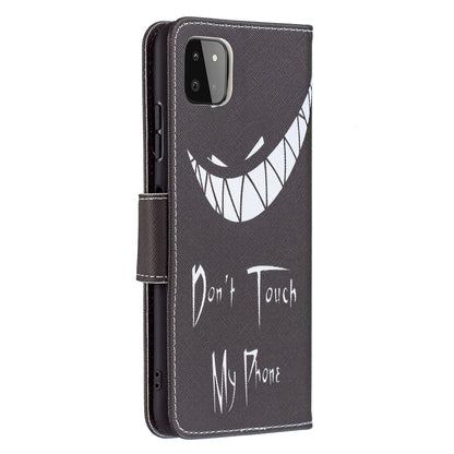 For Samsung Galaxy A22 5G Colored Drawing Pattern Horizontal Flip Leather Case with Holder & Card Slots & Wallet(Smirk) by buy2fix