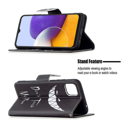 For Samsung Galaxy A22 5G Colored Drawing Pattern Horizontal Flip Leather Case with Holder & Card Slots & Wallet(Smirk) by buy2fix