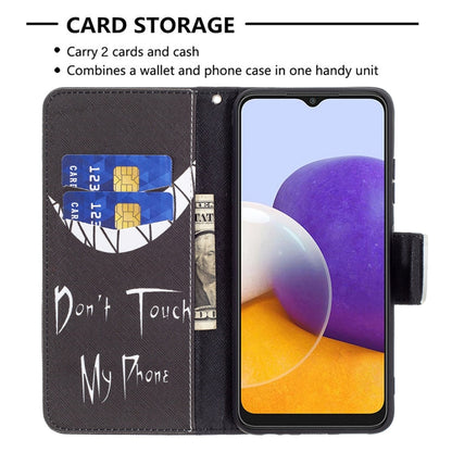 For Samsung Galaxy A22 5G Colored Drawing Pattern Horizontal Flip Leather Case with Holder & Card Slots & Wallet(Smirk) by buy2fix